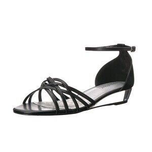 Easy Street Womens 8.5 M Black Patent Tarrah Wedge Heel Sandals NIB FT6